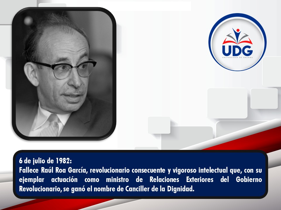 Universidad_UDG's tweet photo. 📅 6 de julio de 1982: Fallece Raúl Roa García

Recordamos a Raúl Roa García, Canciller de la Dignidad.

🗣️🌎 Intelectual y diplomático, defendió con verbo brillante la soberanía de Cuba.

#UniversidadDGranma #100AñosConFidel #50AñosFormandoFuturo https://t.co/dMLTmKZk4N