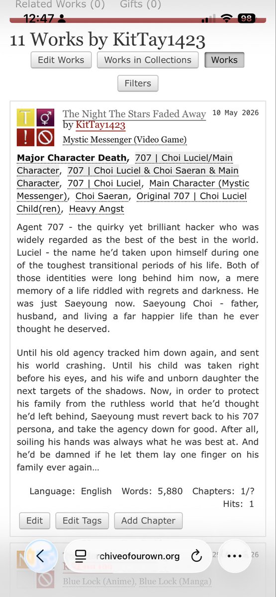 KitTay1423's tweet photo. ✨The Night The Stars Faded Away, Ch. 2 is NOW UP!✨

https://t.co/zUHn07KRRC

#mysticmessenger #707 #choisaeyoung #fanfiction #fanfic https://t.co/Z4pyjHzxoH