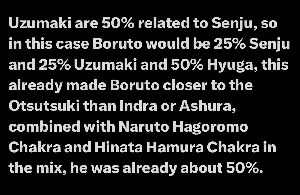 UnRelenting_AK2's tweet photo. #borutotwobluevortexchapter36
#borutotwobluevortexchapter35
#borutotbvspoilers
#borutotwobluevortex
#borutotbv
#borutotwobluevortexch
Boruto was already about 50% Ōtsutsuki from Birth but this is more in the form of genetic information than race DNA itself. https://t.co/qnbx5waEhE