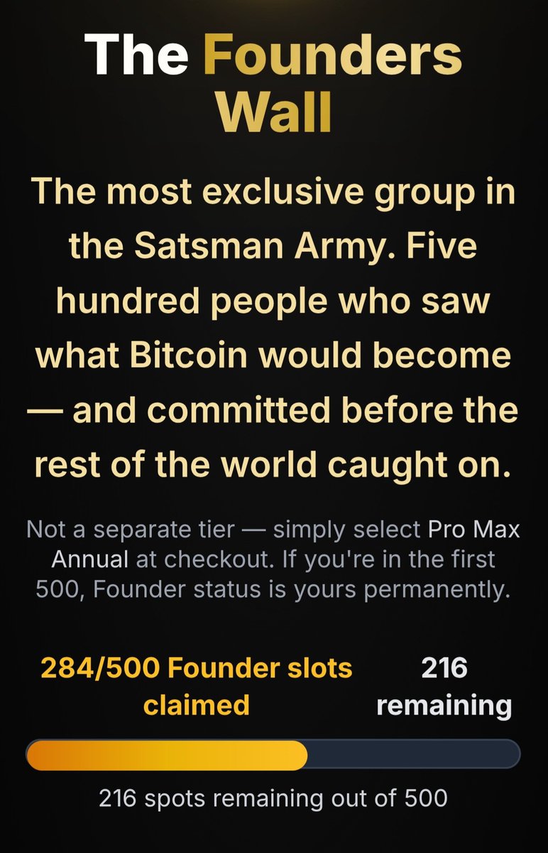 satsman's tweet photo. Welcome Founder #284 🦸🏻‍♂️🫡

Time is running out! Only 500 places available! ⏰️

Secure your spot at https://t.co/BoP3VbbRcT 

#satsman #founder #satsmanarmy #sats #bitcoin #btc #free https://t.co/zYFWg9imjK