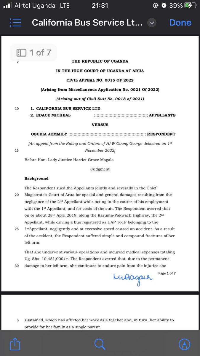 OtengBenjamin10's tweet photo. Lawyers, your grounds of appeal are either your strongest weapon or your quickest downfall.

In California Bus Service Ltd & Another v Osubia Jemmily (2026 UGHC 719), the High Court delivered a timely reminder that appellate litigation is not an invitation to go on a fishing expedition.

Justice Harriet Grace Magala struck out the appellants' only ground of appeal because it was vague, omnibus, and failed to identify the specific errors allegedly committed by the trial court. With no competent ground left standing, the entire appeal collapsed.
The judge observed; 
"It should not be the duty of the appellate court to point out which error was made, but rather of the person dissatisfied with the trial court's findings."

The Court reaffirmed that a proper ground of appeal must identify the precise finding, holding, or legal error being challenged. General complaints that the trial court "failed to properly evaluate the evidence" are insufficient and risk being struck out before the merits are ever considered.

Therefore, Precision is the currency of appellate advocacy. If your memorandum of appeal cannot pinpoint the error, don't expect the appellate court to search for one on your behalf.
#Litigation #LegalWriting #CivilProcedure
