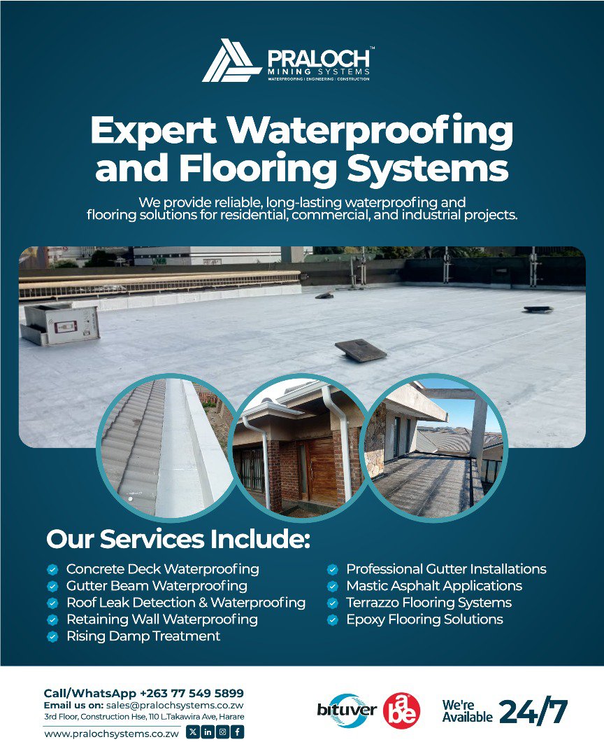 praloch's tweet photo. @redmarketsunday Contact Us For: Deck Waterproofing| Retaining Wall Waterproofing| Gutter Beam Waterproofing| Roof Leak Waterproofing| Gutter Installations| Terrazzo Flooring| Epoxy Flooring. 
Call/Whatsapp:+263 775 495 899
sales@pralochsystems.co.zw https://t.co/Tv6gNx5Hxo