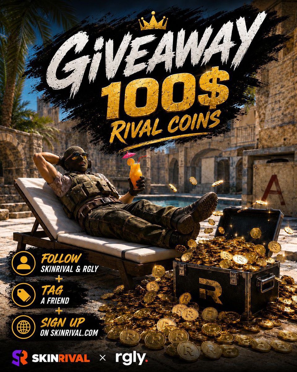 rgLyCS's tweet photo. 🎁$100 GIVEAWAY❤️

To enter:
✅Retweet &amp; Like,
✅Follow: @rgLyCS, @skinrival,
✅Tag a friend,
✅Sign up on skinrival (post proof): https://t.co/D2aJzAYk8w. 

🍀Good Luck!
⏰Ends in 7 days!

#CS2 #CS2Giveaway https://t.co/QT0nNNK4U8