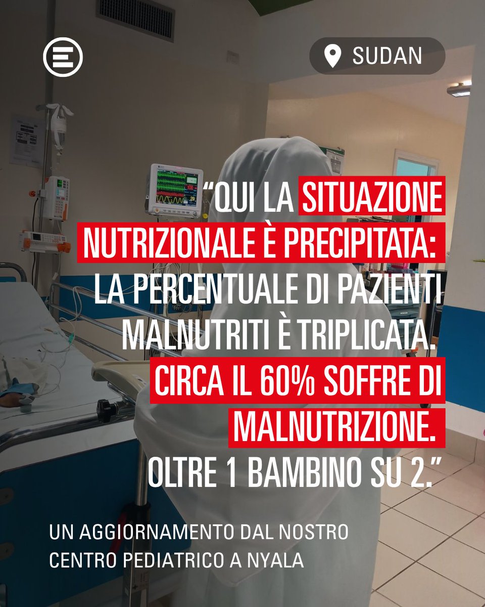 emergency_ong's tweet photo. #Sudan La percentuale di pazienti malnutriti che riceviamo nel nostro Centro pediatrico di #Nyala è triplicata negli ultimi mesi. Oggi circa il 60% soffre di #malnutrizione. In pratica, oltre 1 bambino ricoverato su 2. https://t.co/bdKXJk5hFl https://t.co/gn9NR895gO