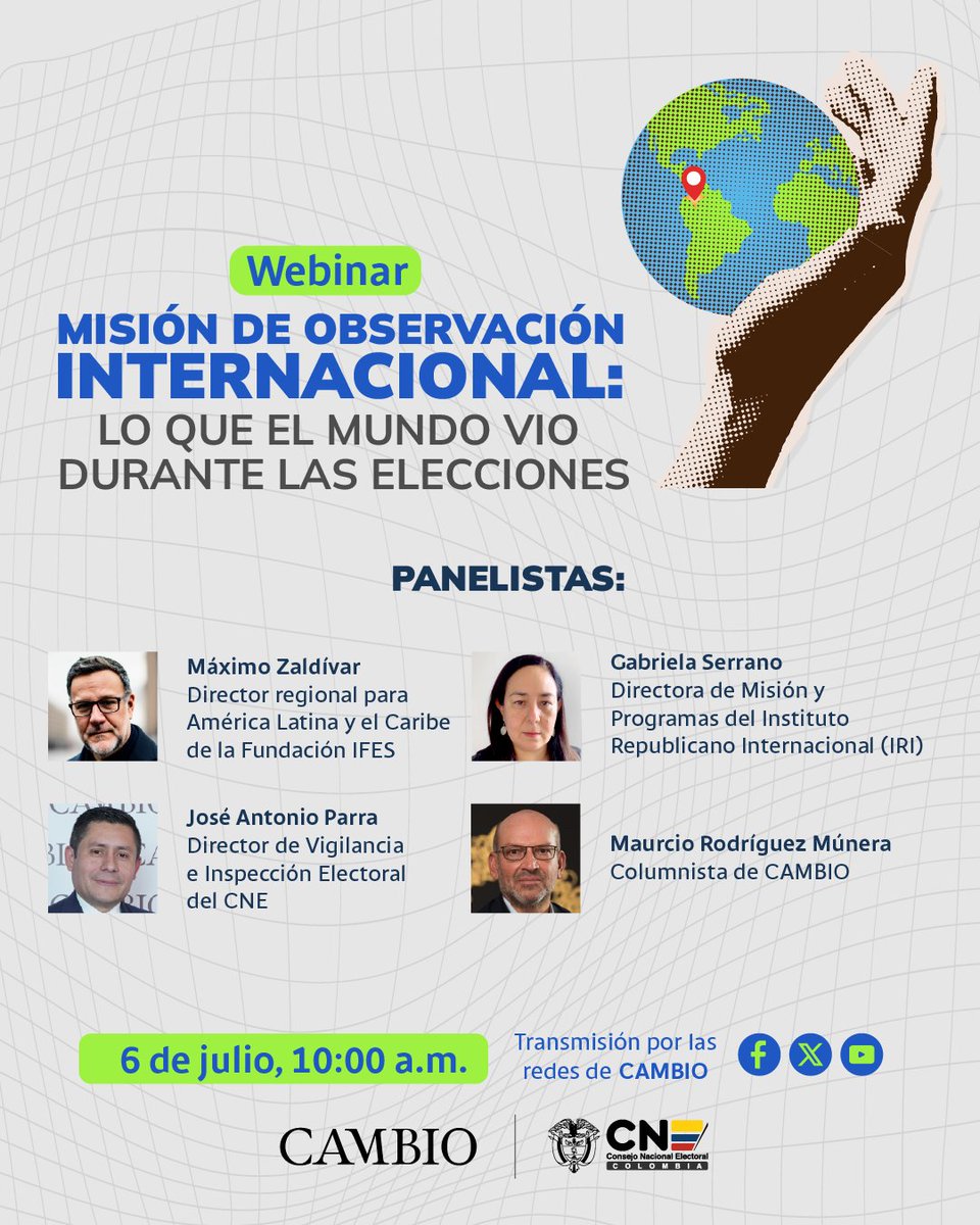 estoescambio's tweet photo. En el webinar #ElBalanceDeLosObservadores hablaremos sobre el balance, los hallazgos y las recomendaciones de los representantes de las organizaciones que participaron como observadores internacionales durante las elecciones.
📅 6 de julio | 🕙 10:00 a.m.
https://t.co/scTkR7uh9I https://t.co/gC3BvlS6NW