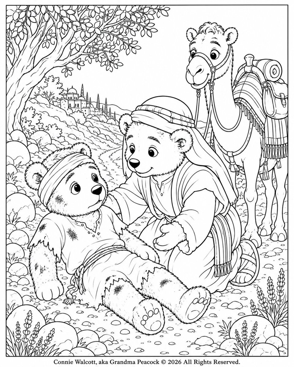GrandmaPeacock's tweet photo. Here's a free coloring page for you and your little ones  to enjoy! 
The Good Sabearitan Coloring Pages Preview on YT https://t.co/YXcMntnUSc #KatalumaAdventures #GrandmaPeacock https://t.co/GIfOWZMysA