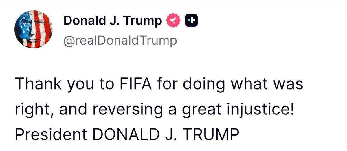 periodistan_'s tweet photo. El mismísimo Donald Trump le agradece a la FIFA por suspender en forma grotesca la sanción a Balogun, el 9 de Estados Unidos.

Que quede clarísimo (especialmente para quienes hincharán hoy por el país que roba nuestro territorio): un Mundial es MUCHÍSIMO MÁS QUE FÚTBOL. https://t.co/AVD3Q4ZpHm