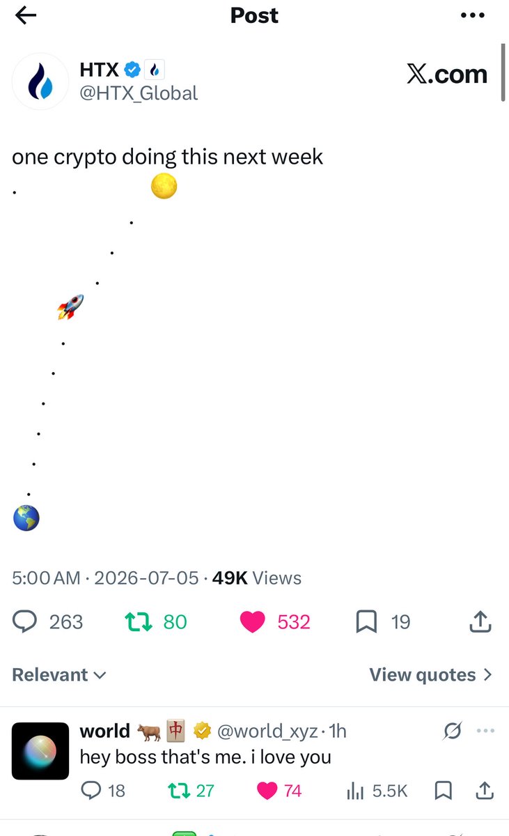 IamCrixusFlips's tweet photo. Wait so @world_xyz DOES have a crypto?? 

Yes, 2+2 does indeed equal 🟰 4
$world 

At this point not having a position has now become more risky than having one.

Time to full clip this ahead of the 🐑 🚀 https://t.co/YqpjUUg7Qh