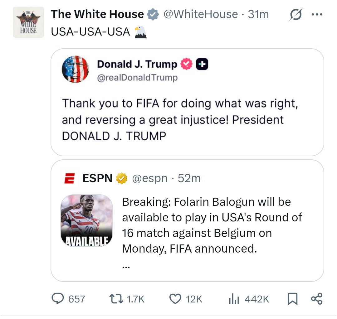 stepsenmccool's tweet photo. Die FIFA lässt nach einem Anruf aus dem weißem Haus einen eigentlich rotgesperrten Spieler spielen.

👏👏👏 Bravo FIFA

👏👏👏 Bravo USA

Die WM ist offiziell tot.

💀💀💀 https://t.co/hMtnLADPvQ