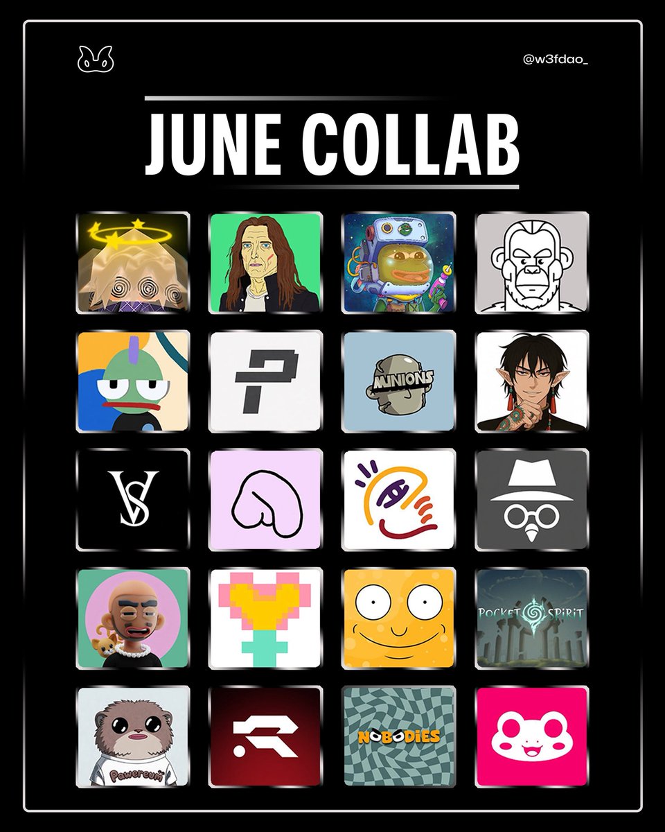 w3fdao_'s tweet photo. Glad to see our Collab managers working their ass off @Jiggymedia_back @0x_tronn 

These are the amazing collaboration we did in the month of June.

We really appreciate the project for trusting our community and we are looking forward to many more and amazing partnerships.

NFTs https://t.co/9enlWwVIBF