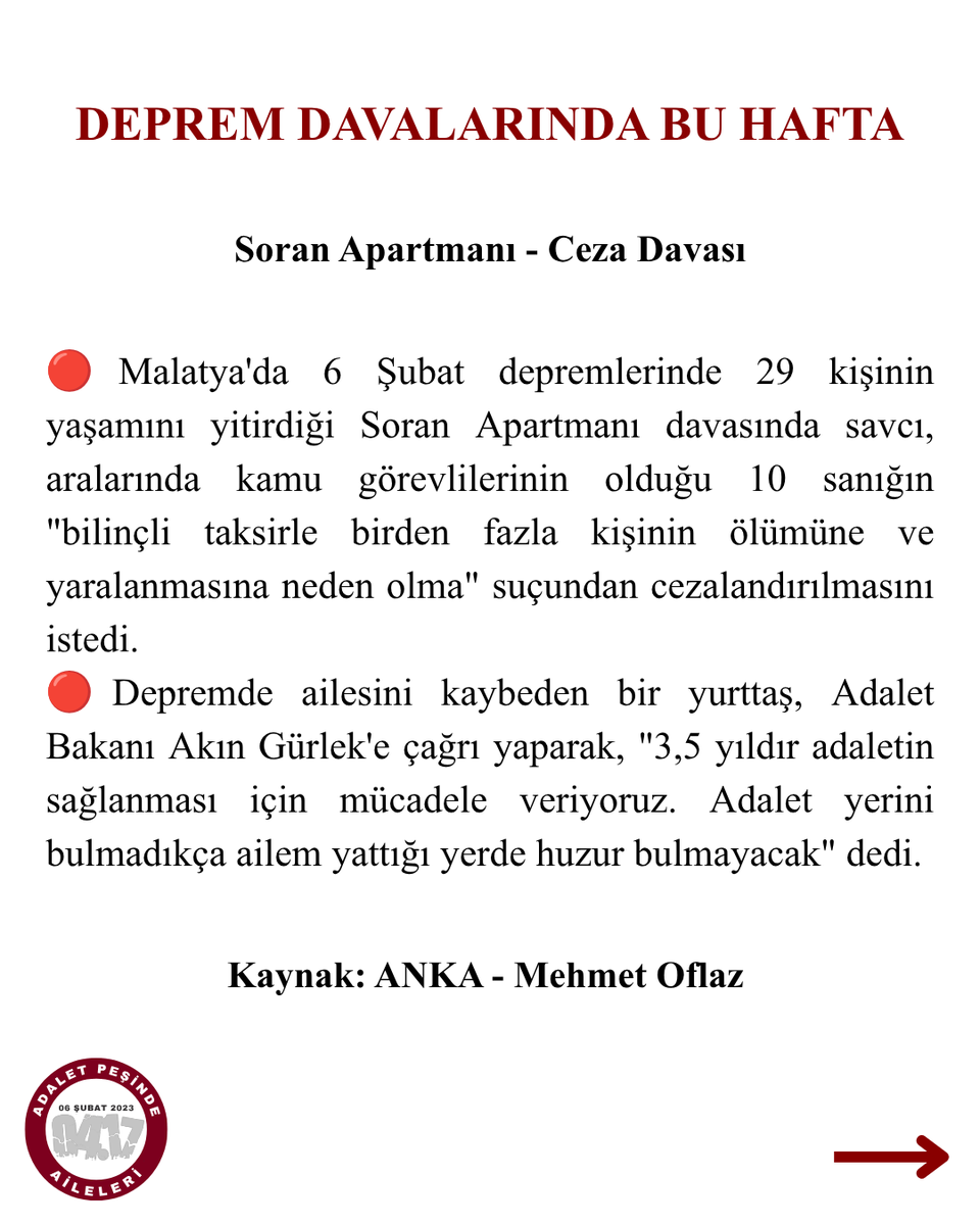 Adaletpesindea's tweet photo. Deprem Davalarında Bu Hafta: 29 Haziran – 5 Temmuz 2026

Her dava, her gün hafızamızda!
#deprem #adalet #sözümüzvar #adaletgelecek

@MehmetOflaz06 https://t.co/pHZbWwaq45