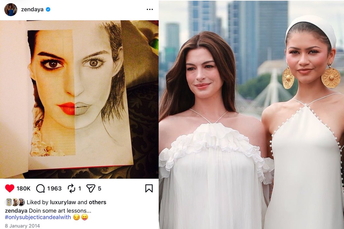 lefilmara's tweet photo. I know they’ve done campaigns together but it’s so nuts that Zendaya went from being a teenager drawing Anne to being co-stars https://t.co/OsGhQrC1J7