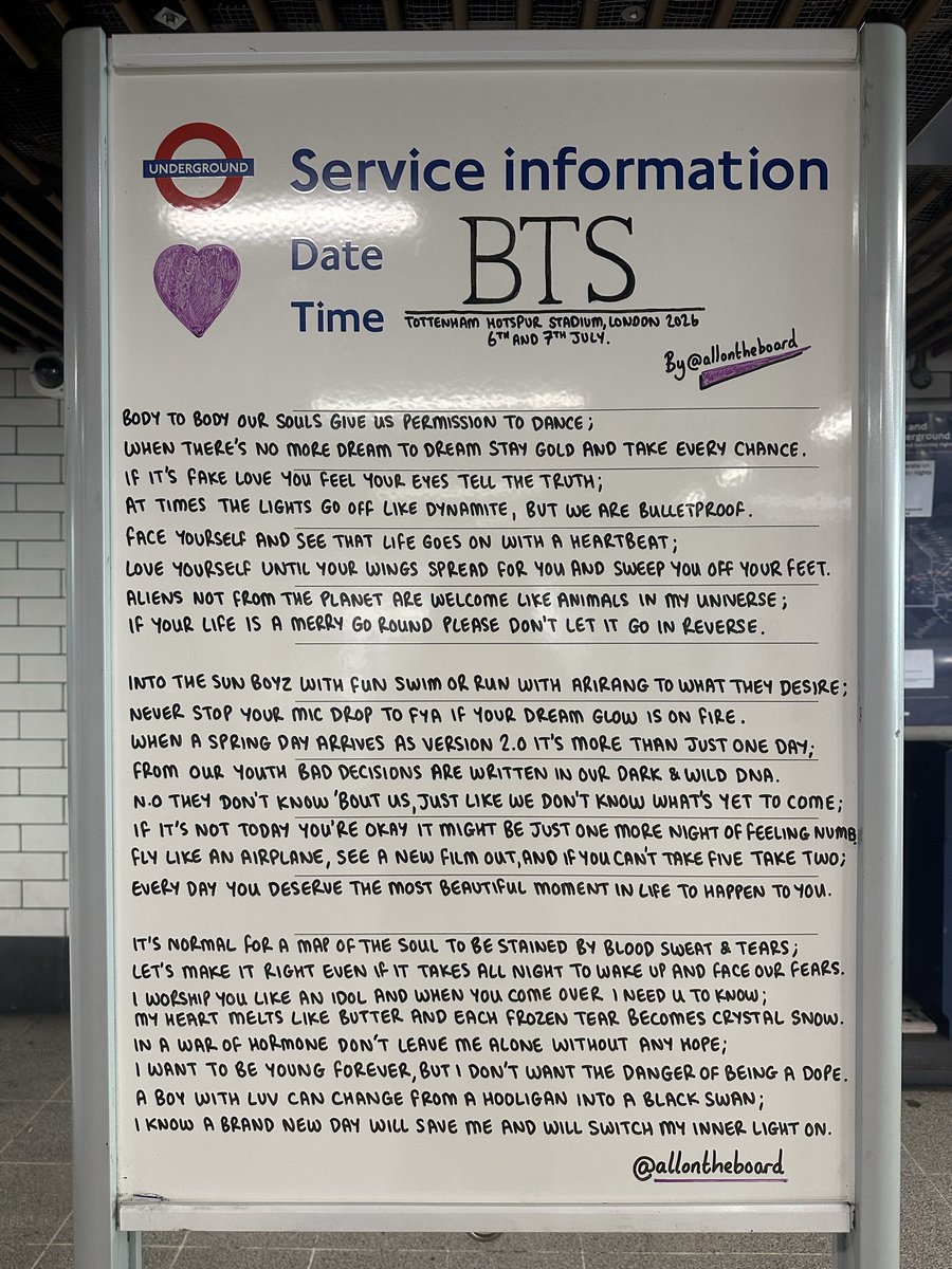 fivetwentyam's tweet photo. saw the bts tfl board by @allontheboard at tottenham hale!! 🤩💜

#BTS #BTS_ARİRANG #BTS_ARIRANG_LONDON https://t.co/B6xLgHXYzK