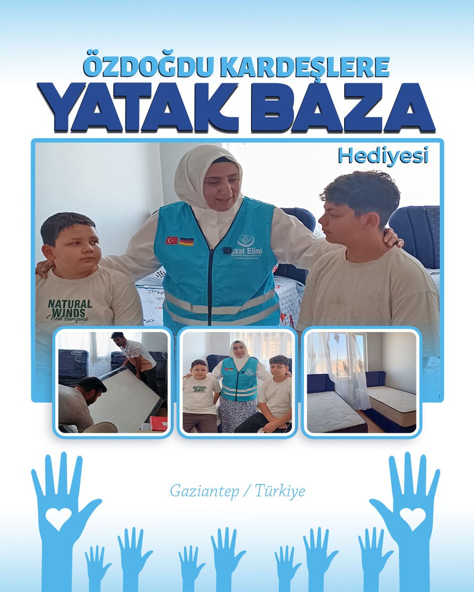 uzatelinide's tweet photo. Hayırseverimiz Kevser Hanım'ın kıymetli katkılarıyla Gaziantep'te yaşayan iki yetim kardeşimize ihtiyaç duydukları baza ve yatakları hediye ettik.

Uzun süredir yerde yatmak zorunda kalan yetimlerimiz, kendileri için hazırlanan bu güzel sürpriz karşısında büyük mutluluk yaşadı. https://t.co/eJrGWSeg1T