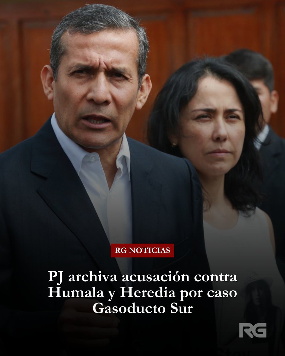 Aderly's tweet photo. #ATENCIÓN | El Poder Judicial archivó la acusación fiscal por el presunto delito de asociación ilícita contra el expresidente Ollanta Humala y Nadine Heredia en el caso Gasoducto Sur Peruano.

La decisión también alcanza a los exministros Luis Miguel Castilla, Eleodoro Mayorga, René Cornejo y Carlos Paredes, tras considerar que no se configuraban los requisitos legales para dicho delito conforme a la Ley N.º 32108.