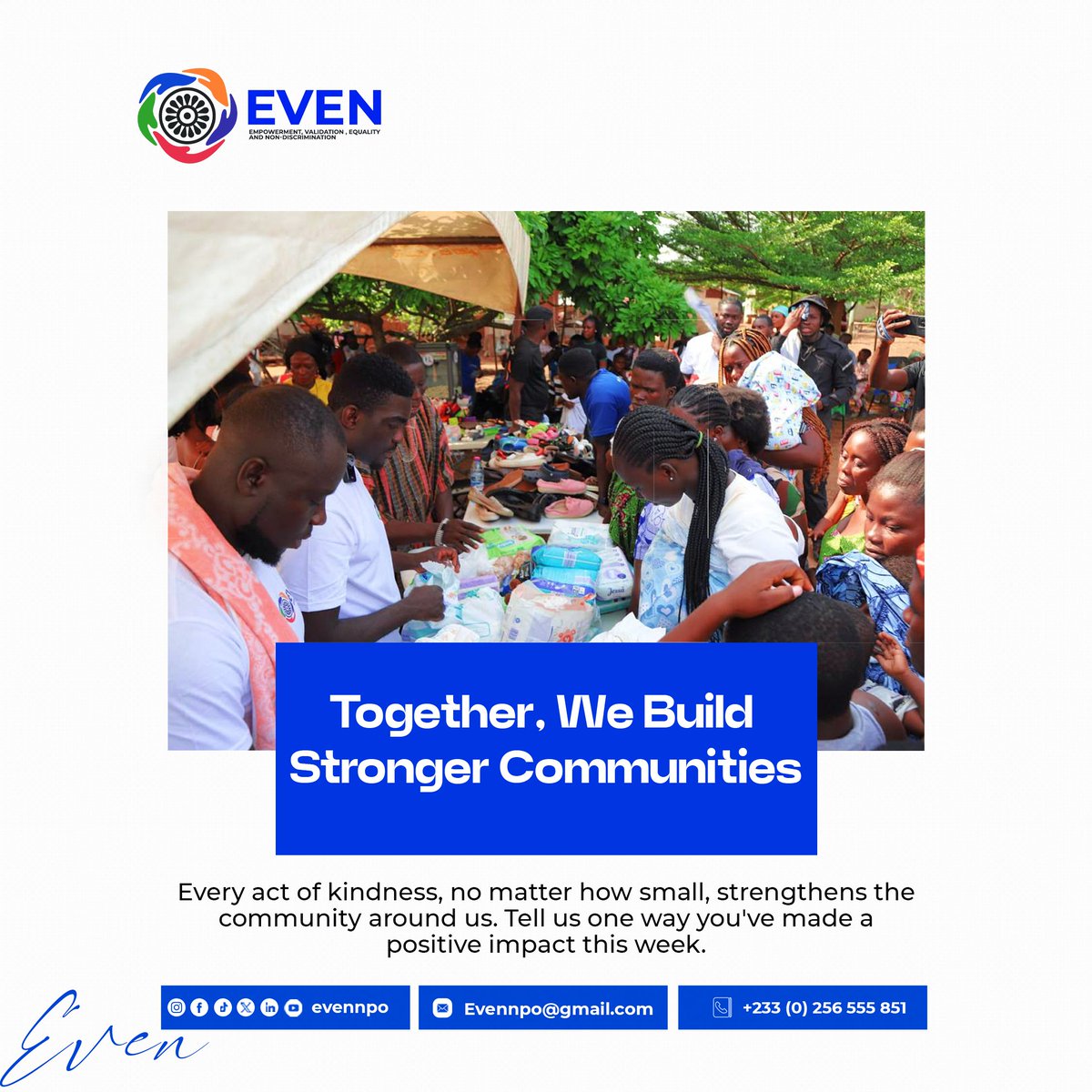 evennpo's tweet photo. Together, We Build Stronger Communities.

Every act of kindness, no matter how small, strengthens the community around us. Tell us one way you've made a positive impact this week. https://t.co/Rp3AzojEhO