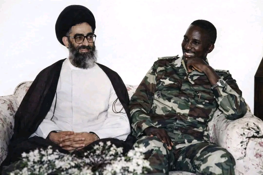 MwaivuKaluka's tweet photo. His eminence Ayatollah  Ali Hosseini Khamenei with comrade  Thomas Isidore Sankara in Tehran 1985. https://t.co/Xgm6K7VC00