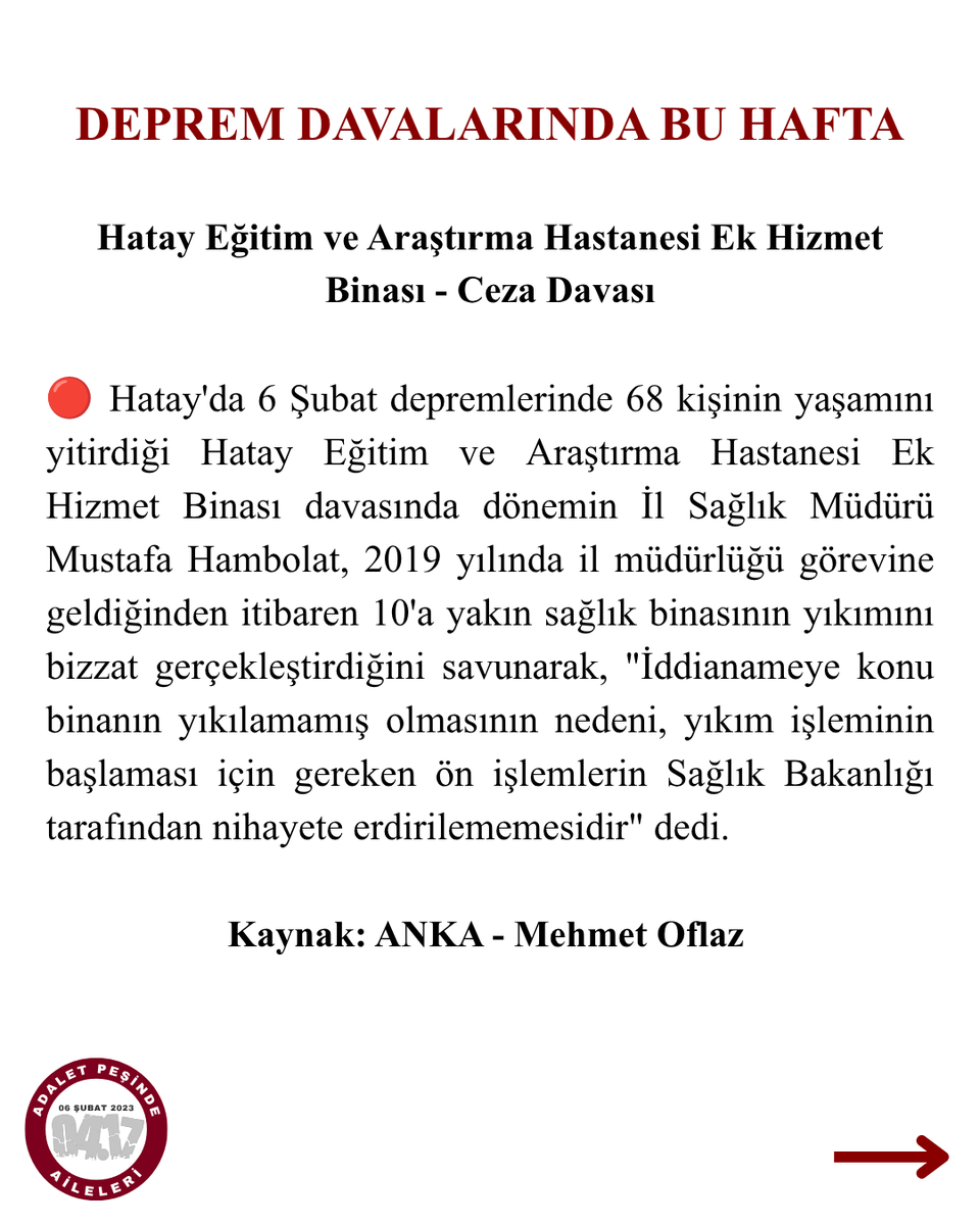 Adaletpesindea's tweet photo. Deprem Davalarında Bu Hafta: 29 Haziran – 5 Temmuz 2026

Her dava, her gün hafızamızda!
#deprem #adalet #sözümüzvar #adaletgelecek 

@MehmetOflaz06 https://t.co/U5pdihXWS8