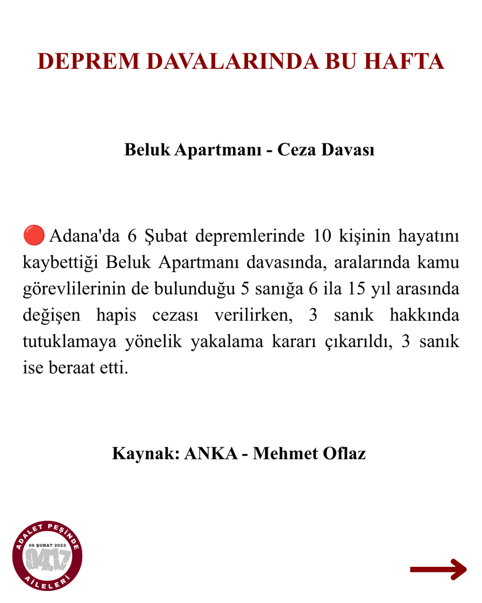Adaletpesindea's tweet photo. Deprem Davalarında Bu Hafta: 29 Haziran – 5 Temmuz 2026

Her dava, her gün hafızamızda!
#deprem #adalet #sözümüzvar #adaletgelecek 

@MehmetOflaz06 https://t.co/U5pdihXWS8