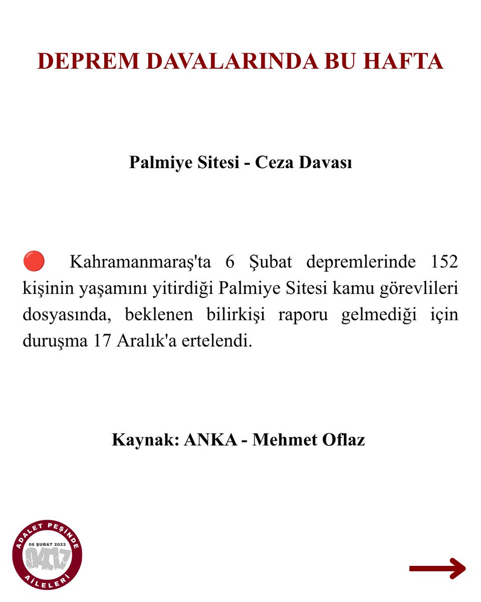 Adaletpesindea's tweet photo. @MehmetOflaz06 Deprem Davalarında Bu Hafta: 29 Haziran – 5 Temmuz 2026

Her dava, her gün hafızamızda! 
#deprem #adalet #sözümüzvar #adaletgelecek 
@MehmetOflaz06 https://t.co/TehSXkZgny