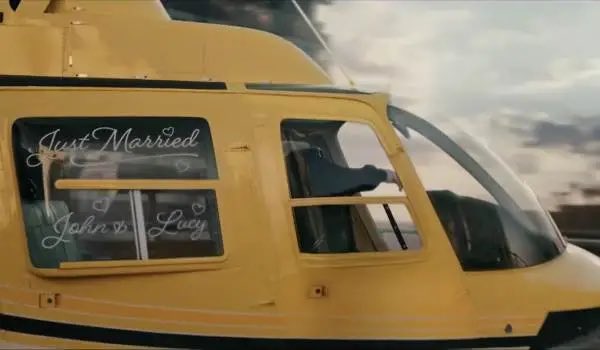 spideysaddle's tweet photo. @peterfemmejay well the helicopter in the trailer says “john &amp; lucy.” unless that’s edited to hide a bigger reveal, maybe JJJ’s son, john? https://t.co/UNDQMYyQI7