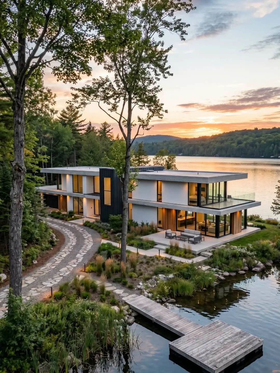 XekiHlongwane's tweet photo. POV - Retreating to your secluded modern lakeside sanctuary at sunset https://t.co/QeQaqM5xvE