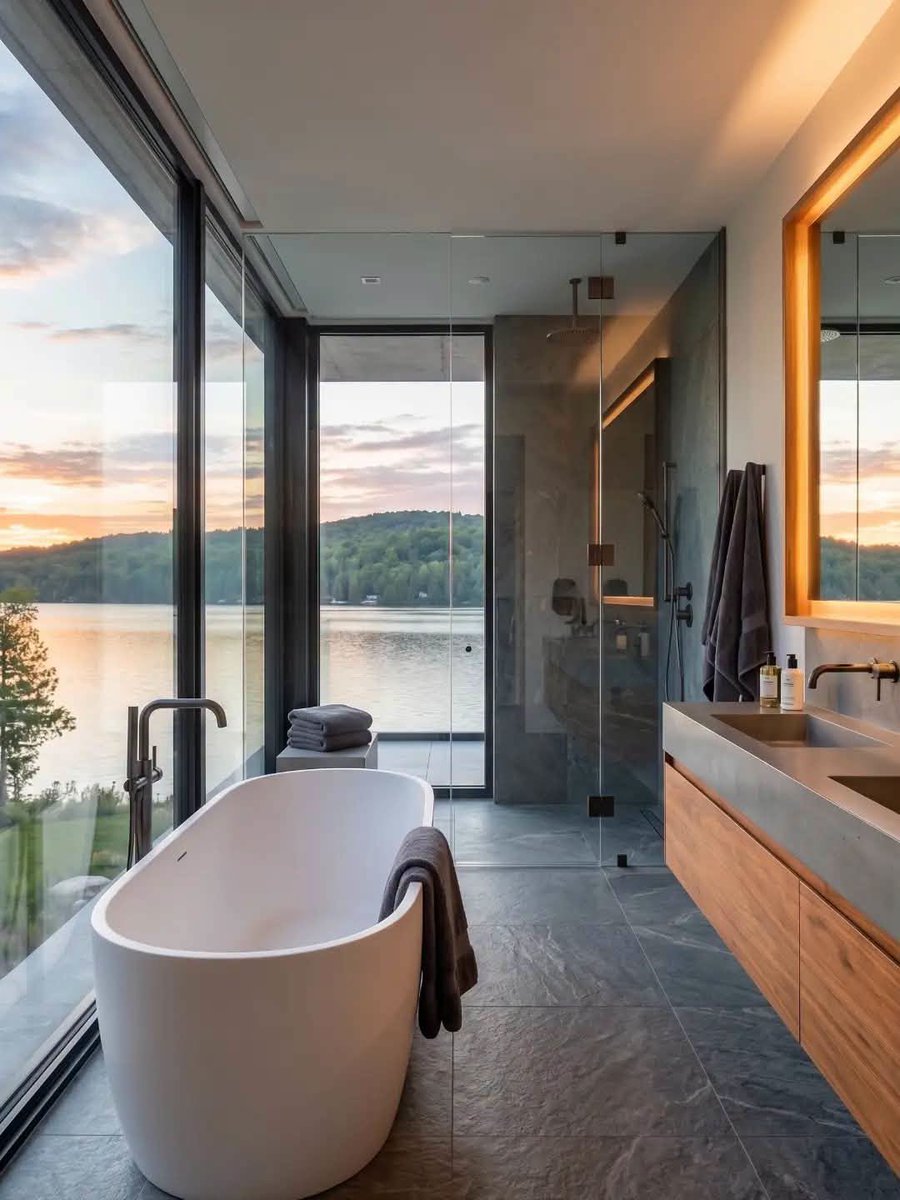 XekiHlongwane's tweet photo. POV - Retreating to your secluded modern lakeside sanctuary at sunset https://t.co/QeQaqM5xvE