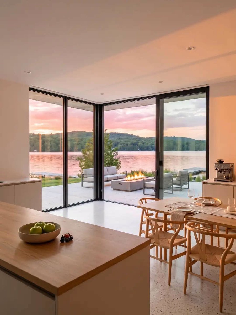 XekiHlongwane's tweet photo. POV - Retreating to your secluded modern lakeside sanctuary at sunset https://t.co/QeQaqM5xvE