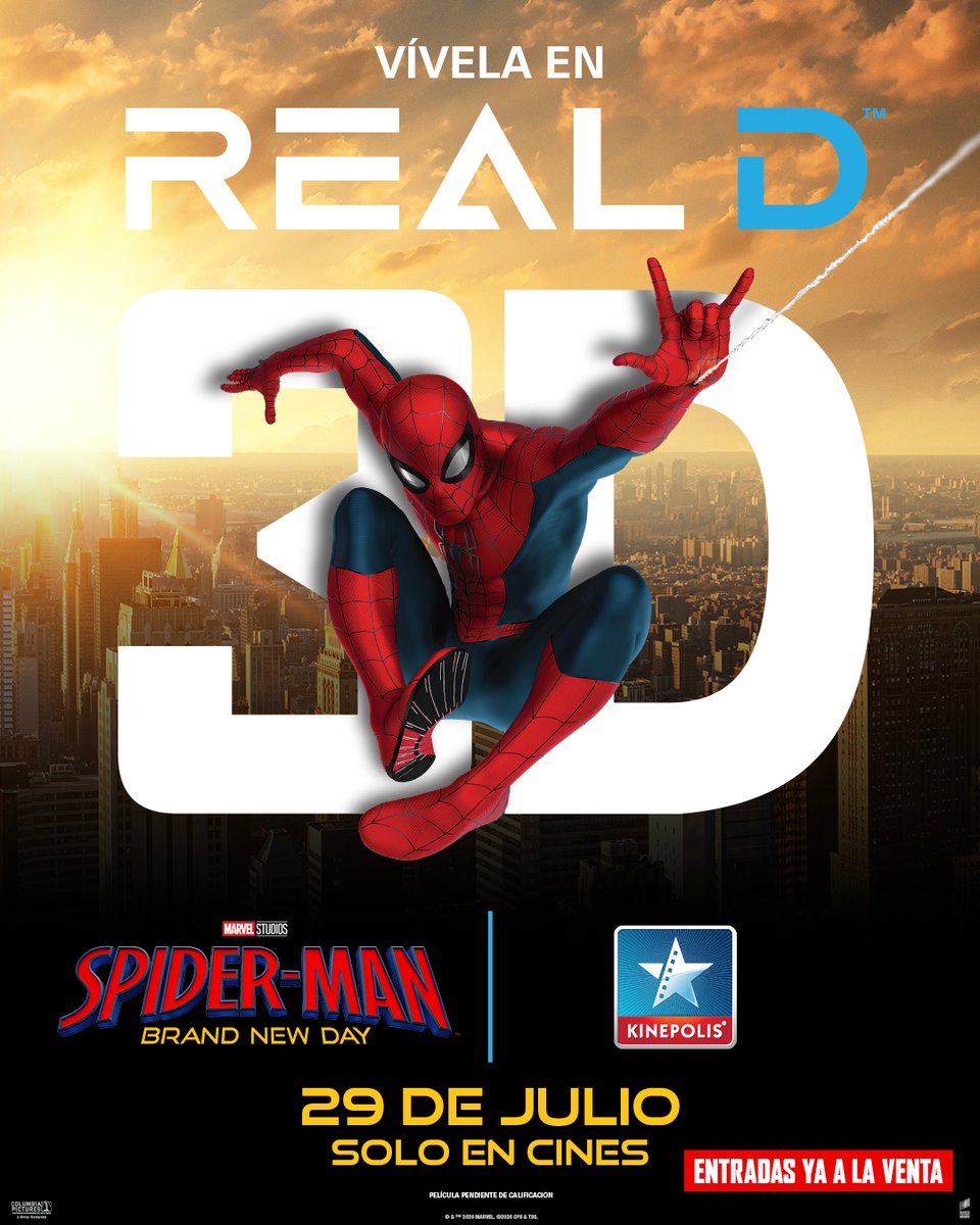Cines_Kinepolis's tweet photo. 🕷️✨ SPIDER-MAN: BRAND NEW DAY ✨🕷️

Vívela como nunca en Kinépolis, con la mejor calidad de imagen y sonido. 🎬🔊

Ponte las gafas y entra de lleno en la acción con RealD 3D. 🌆🕸️

Estreno: 29 de julio en Kinépolis.

🎟️ Compra ya tus entradas en https://t.co/HtwyFUNevE https://t.co/iH9rX7j3E0