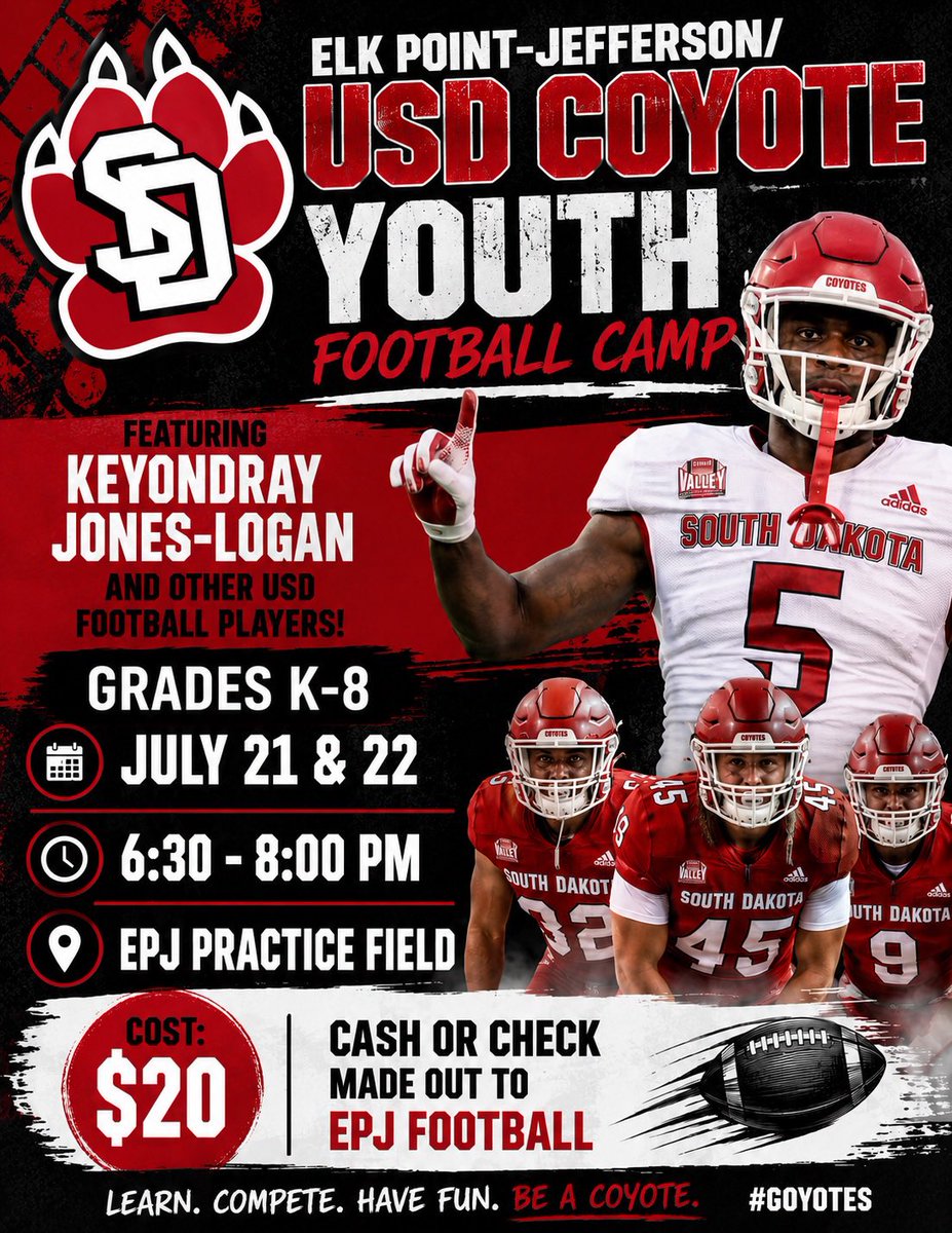 EpjFootball's tweet photo. Come going the USD coyote football players for a couple of great nights of football and fun https://t.co/PKp6M0lZym