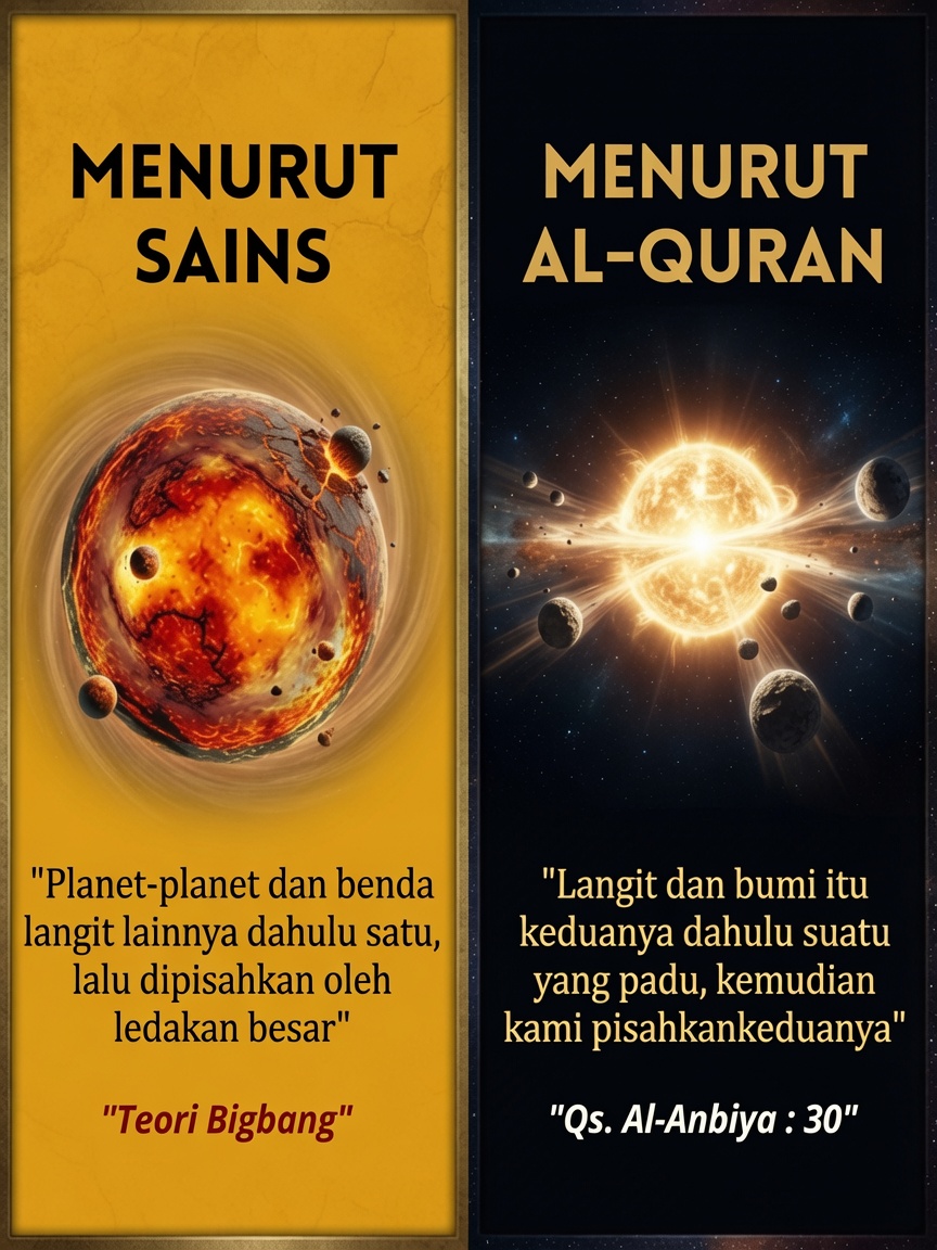GoinvintyOne's tweet photo. Pengetahuan Mindblown Facts - Quran sudah menyebutkan ini 14 abad lalu✅
Teori Big Bang menyatakan alam semesta dahulu satu kesatuan sebelum terpisah lewat ledakan besar. Menariknya, konsep sains ini sejalan dengan yang tertulis di dalam Quran. 
Al-Anbiya ayat 30 yang menegaskan bahwa langit dan bumi dulunya padu lalu Allah pisahkan. 
inilah bukti nyata harmoni indah antara sains modern dan Al-Quran. 💕