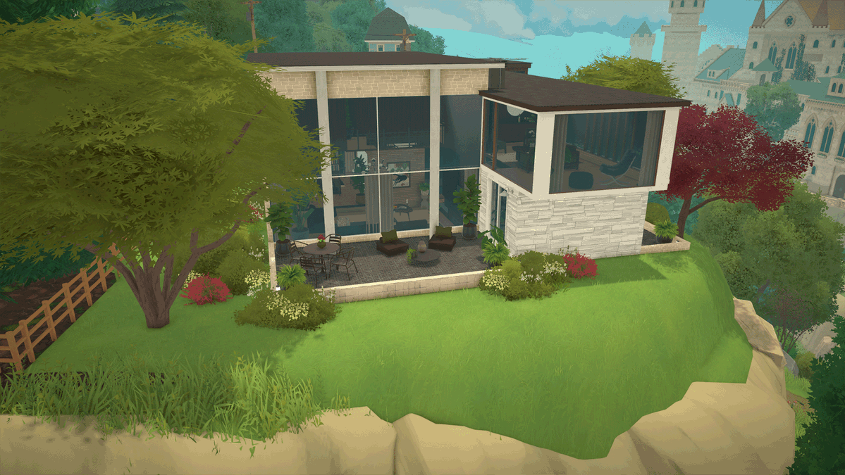 curiopher's tweet photo. Some more shots of the mid-century modern home I built in #Paralives. Watch the speed build now! https://t.co/mAbl7t0Vnz https://t.co/l5Q5WoKevO