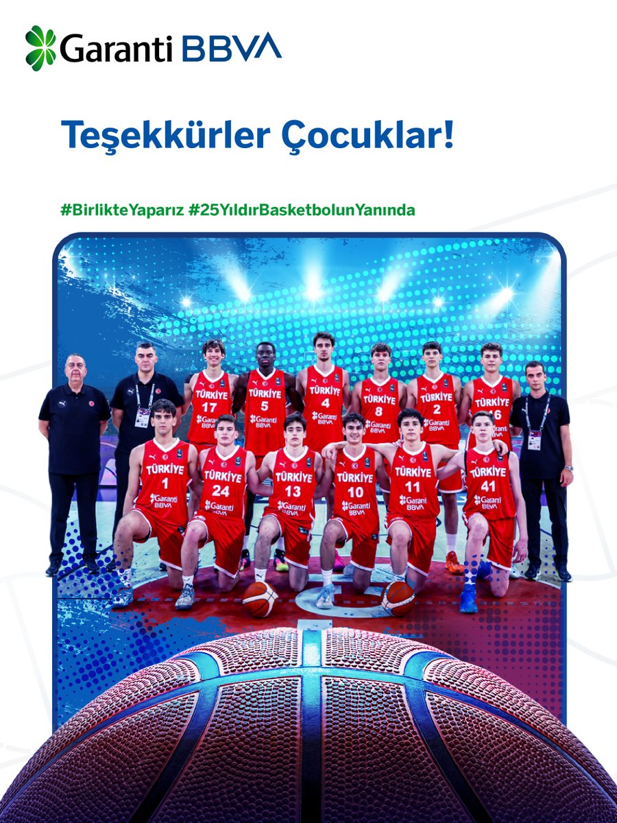 GarantiBBVA's tweet photo. Dünya Kupası’nda son saniyeye kadar mücadeleyi bırakmayan
geleceğin 12 Dev Adam’ına sonsuz teşekkürler! 🇹🇷🏀
#BirlikteYaparız #25YıldırBasketbolunYanında https://t.co/Xs3rzvF1aY