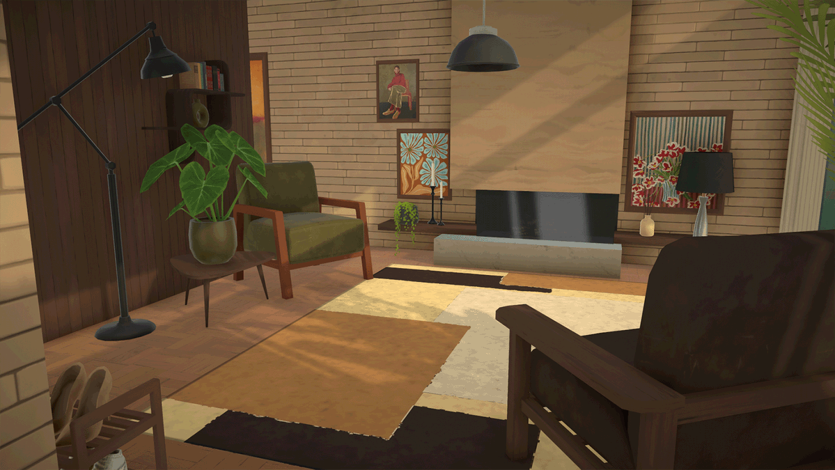 curiopher's tweet photo. Some more shots of the mid-century modern home I built in #Paralives. Watch the speed build now! https://t.co/mAbl7t0Vnz https://t.co/l5Q5WoKevO
