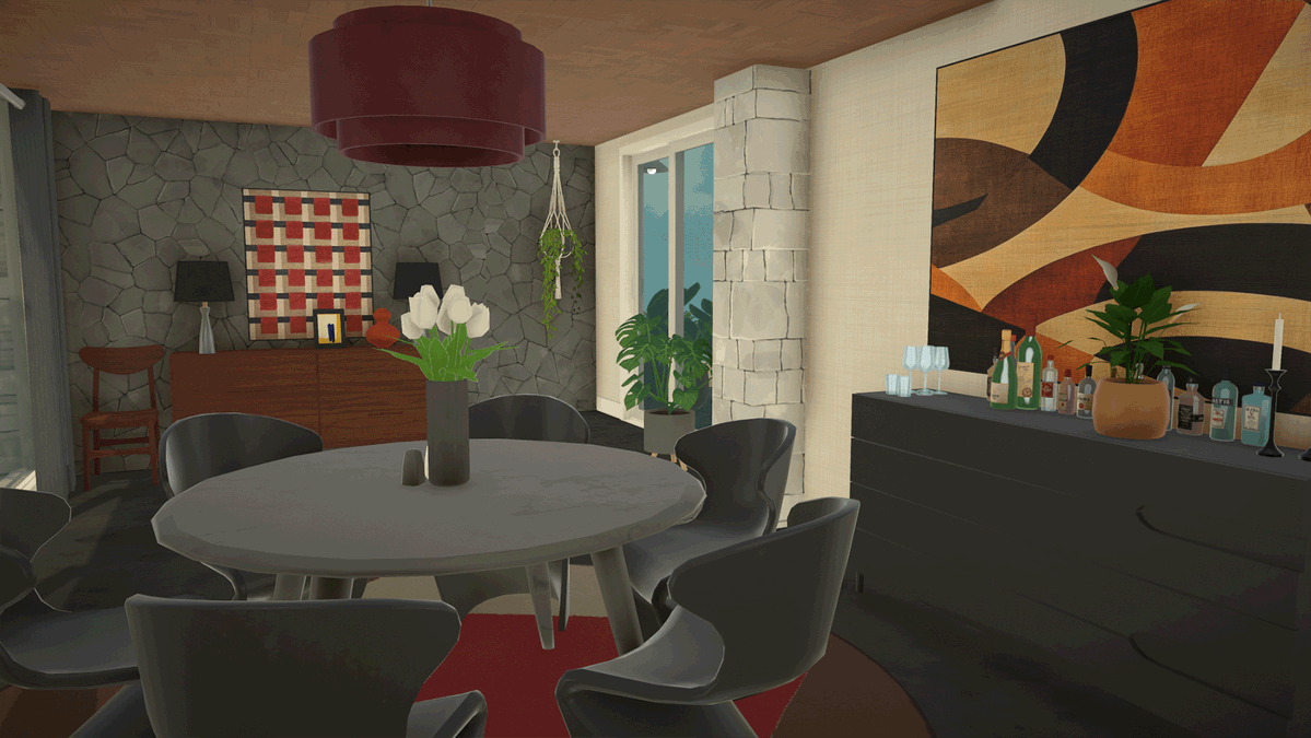 curiopher's tweet photo. Some more shots of the mid-century modern home I built in #Paralives. Watch the speed build now! https://t.co/mAbl7t0Vnz https://t.co/l5Q5WoKevO