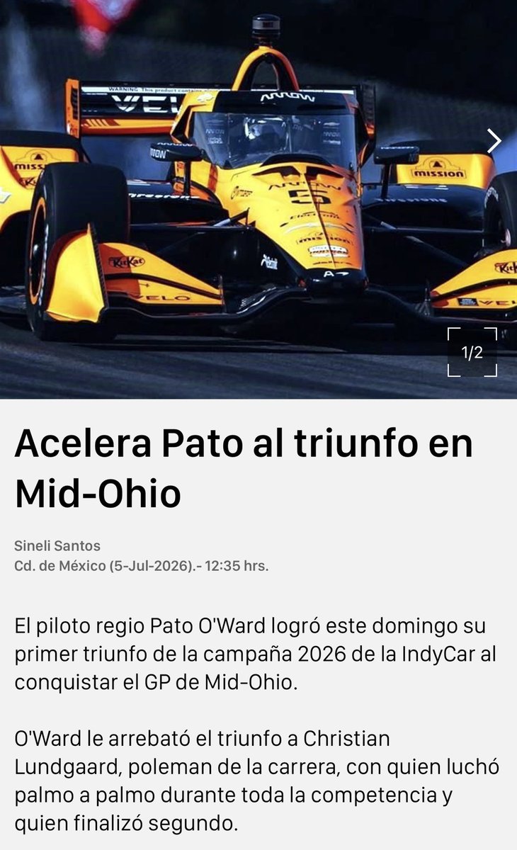 acastagne's tweet photo. Día histórico para nuestro país.

Isaac del Toro se llevó la victoria en la etapa 2 del Tour de Francia después de 36 años sin un triunfo de un mexicano en la competencia.

Pato O’Ward conquistó este domingo el triunfo en el GP de Mid-Ohio de la IndyCar.

México imparable, solo nos falta hoy el triunfo de nuestra selección ante Inglaterra para coronar el día.

“VAMOS MÉXICO” 🇲🇽