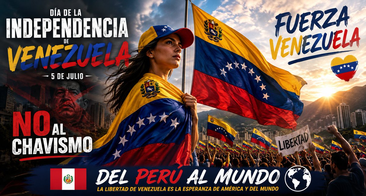 GlobalMChat's tweet photo. Firmeza. No comparto ninguna ideología política. Hoy se conmemora la lucha de un pueblo que nació para ser libre, no para vivir sometido. Después de 27 años de chavismo, Venezuela sigue enfrentando una profunda crisis marcada por el éxodo de millones de ciudadanos, el deterioro de las instituciones y graves dificultades económicas y sociales. La independencia no es solo un hecho histórico; también es un compromiso permanente con la democracia, la libertad, la justicia y el respeto a la voluntad del pueblo. Desde el Perú, expresamos nuestra solidaridad con todos los venezolanos que continúan luchando por recuperar un país donde prevalezcan el Estado de derecho, las oportunidades y la esperanza. 
#PresidenciaDelPerú 🇵🇪
#PresidenciaDeVenezuela 🇻🇪
#NoalChavismo #NoalaTrilogíadelMal
#5DeJulio #IndependenciaDeVenezuela #FuerzaVenezuela #Libertad #Democracia #GlobalMChat 💬
#DelPerúalMundo 👈