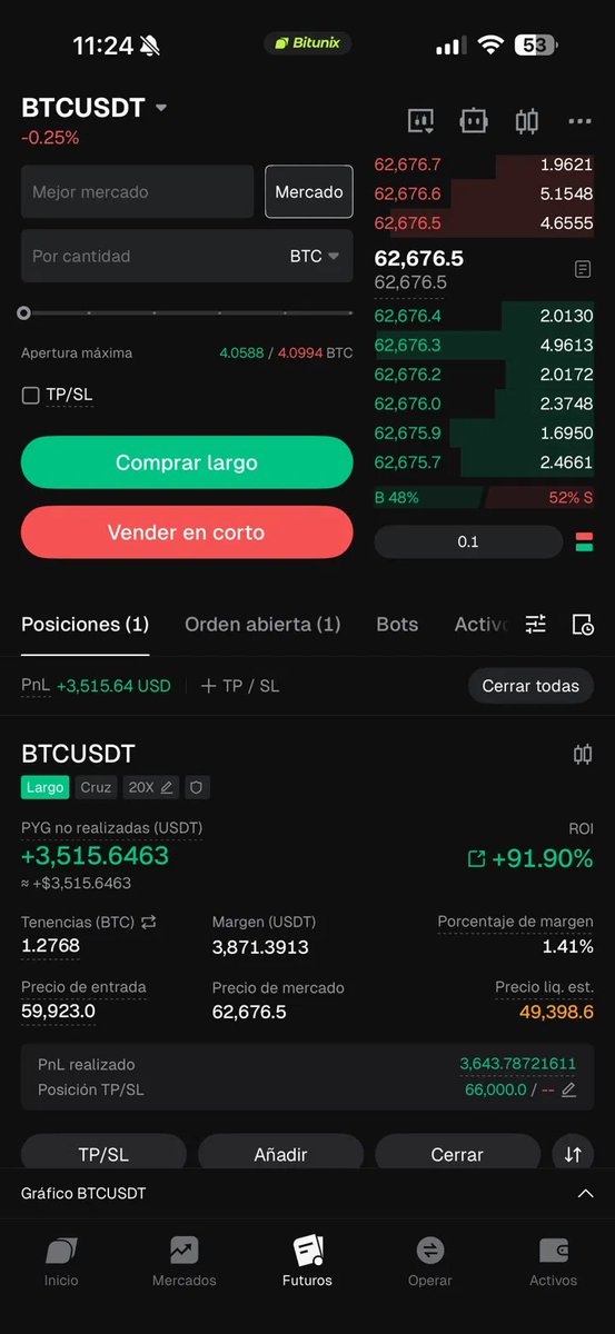 AmaruTrade's tweet photo. Long $BTC desde $59,923.

+$3,515 flotando. +91% ROI. 20x.

TP en $66,000. Liquidación en $49,398.

Mientras el Fear &amp; Greed marca 23 y todos gritan "crash"...
alguien compró el miedo.

¿Cierro o aguanto hasta el target? https://t.co/VzephzxZco