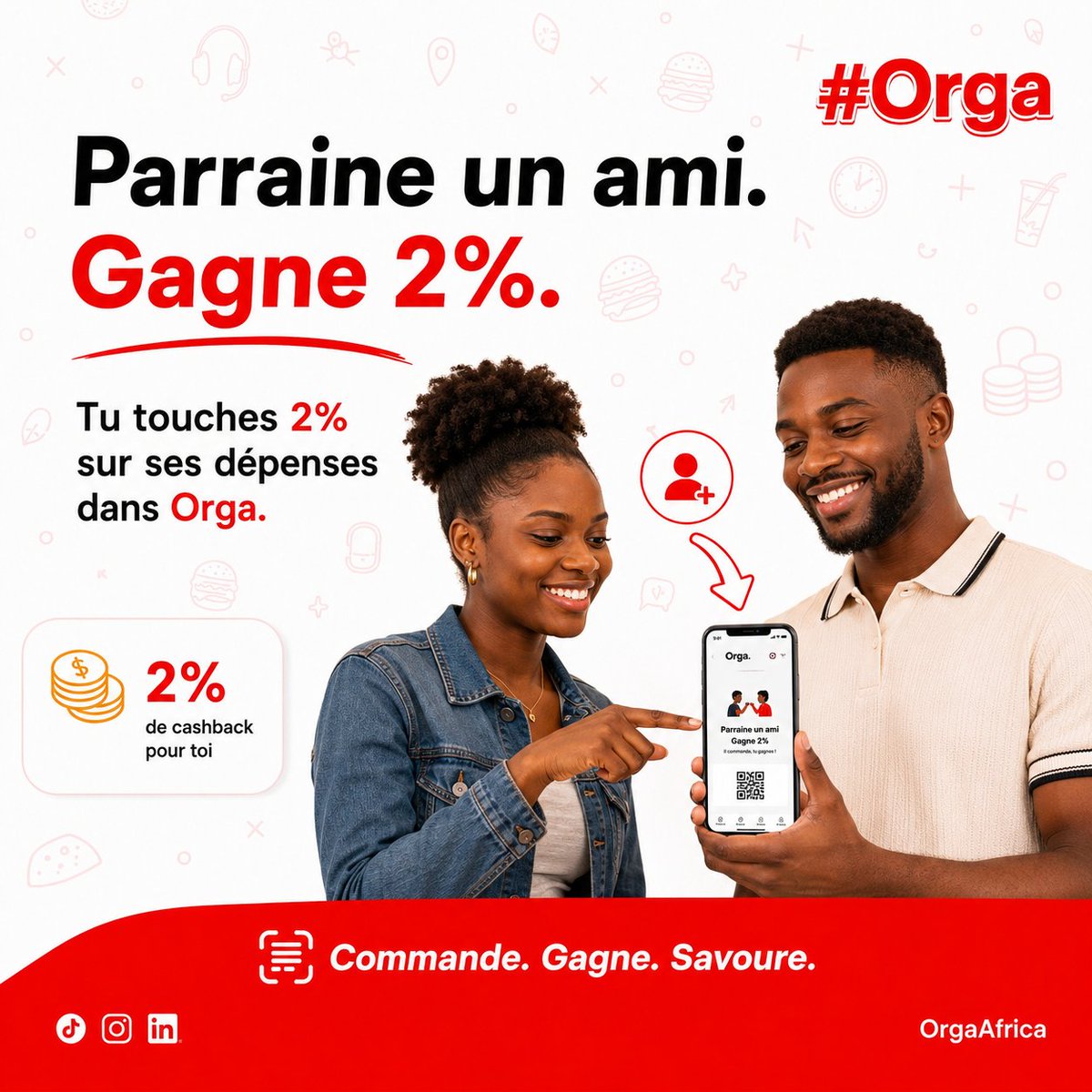 OrgaAfrica's tweet photo. Parraine un ami, gagne 2%

Invite tes proches sur #Orga.
À chaque dépense de ton filleul, tu gagnes 2%.

#Parrainage #Orga #Cashback https://t.co/l8z5Fx3Ivj