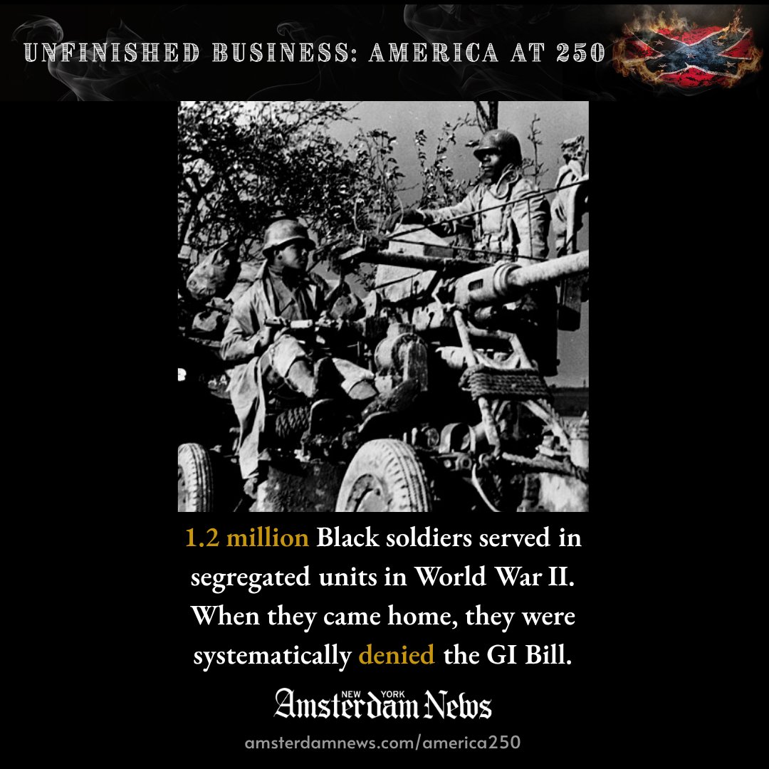 NYAmNews's tweet photo. "The wealth gap in America was not created by a lack of Black industriousness"
— Aswad Walker, @defendernetwork
Read the full essay: https://t.co/pZU3LVKc22
#UnfinishedBusiness #GIBill #BlackVeterans #Reparations #AmericaAt250 #America250 https://t.co/3K4kcnUWQ9