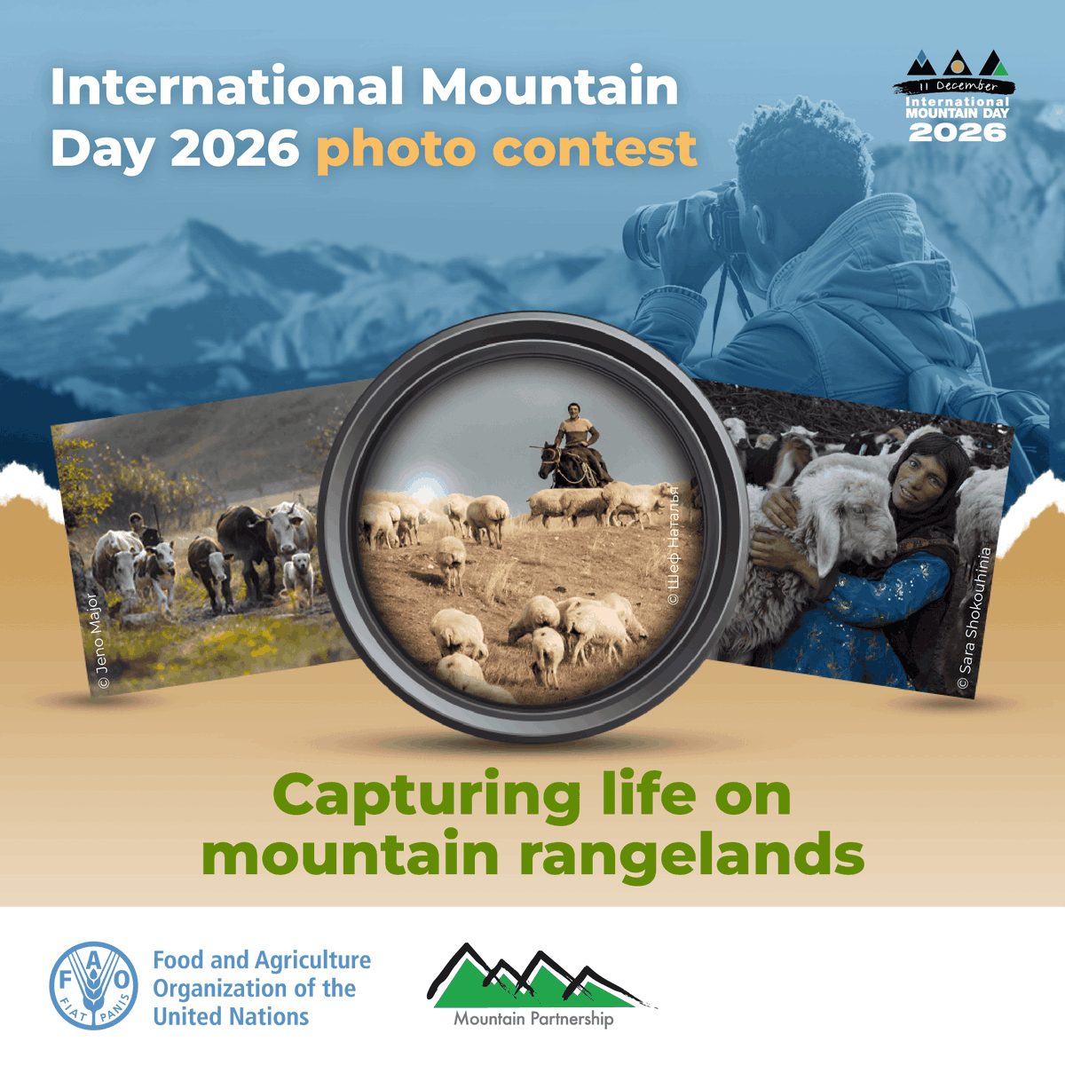 FAOForestry's tweet photo. 📸 Enter the International Mountain Day 2026 photo contest!
Capture life on mountain rangelands and share your shot.
The winner will receive an action camera.
 👉 https://t.co/3jixs2Fva6
📅 Deadline: 10 Aug 2026
#MountainsMatter  @UNMountains https://t.co/PWHoEArlau
