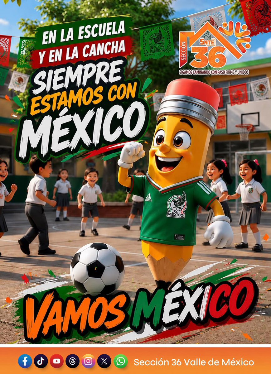 Seccion36Ofic's tweet photo. 🟠 En la escuela y en la cancha, siempre estamos con México. 🇲🇽⚽📚

Con estrategia, visión de equipo, unidad, compromiso y organización, hoy y siempre vamos con México. 🇲🇽

Con la misma pasión con la que defendemos la educación y la escuela pública.

#Sección36
#YSiSí https://t.co/ZfpFdKW0Fz