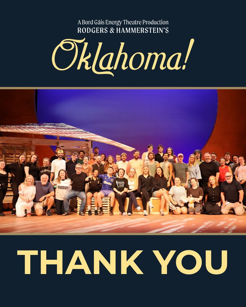 BGETheatre's tweet photo. From all of the cast, crew &amp; creative team...THANK YOU❤️

We’ve been completely blown away by your incredible support, standing ovations, kind words, and the amazing audience reviews throughout the run of OKLAHOMA!

We can't wait to see you at our next production 🤠🌾💛

#BGET https://t.co/N82JqlXtXA