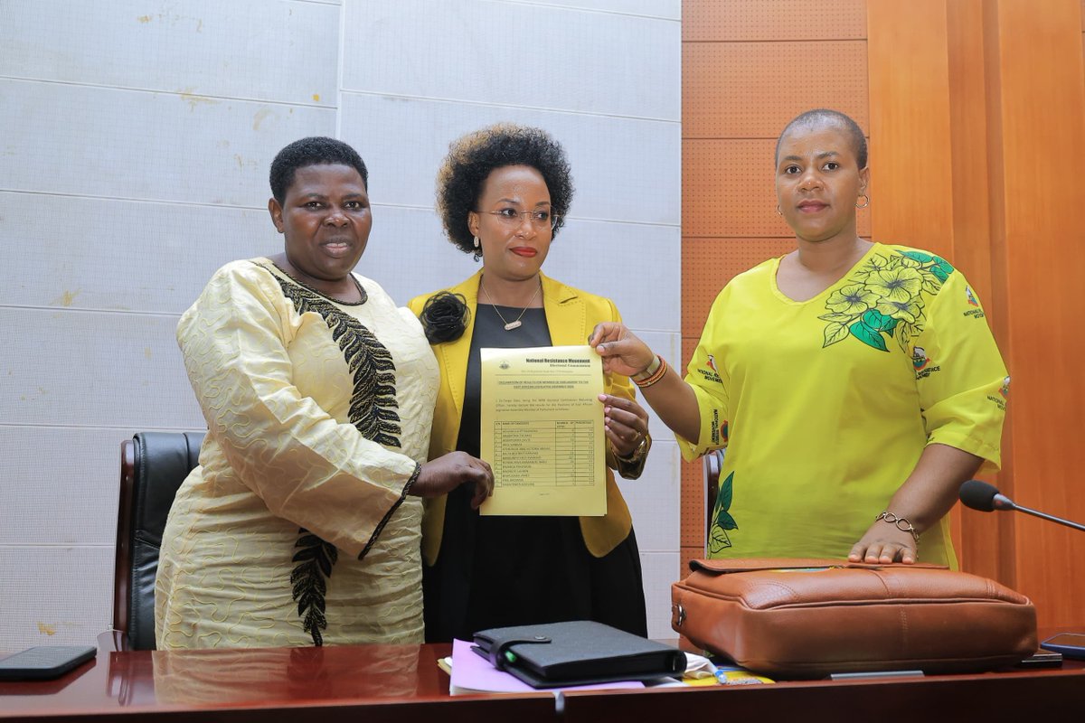 NRMOnline's tweet photo. PHOTOS: The NRM Electoral Commission Chairman Dr. Tanga Odoi today declared Mr Bangumya Fred Rwakaizi and Stella Kiryowa as party flagbearers for the two positions of Members of parliament to the East African Legislative Assembly (EALA). https://t.co/0IQoNaVj2X