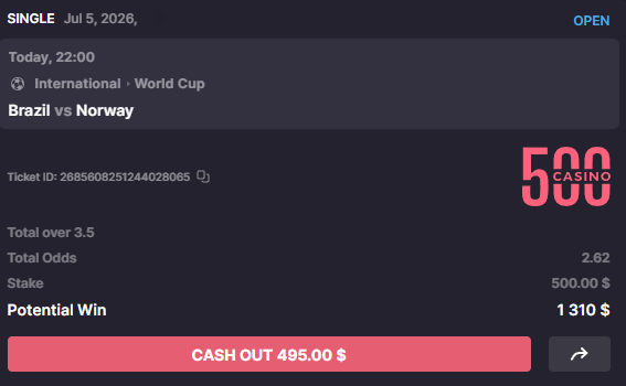 500Casino's tweet photo. Should we give away $100 if Brazil vs Norway has over 3.5 goals? 👀

If yes, tag a friend you’d share it with https://t.co/X2sx1iRkVW