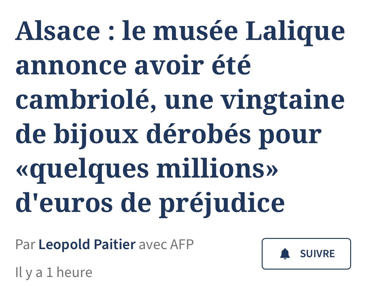 philippeherlin's tweet photo. «Considéré comme un "site sensible", le musée #Lalique "faisait l’objet d’une attention particulière" depuis le retentissant cambriolage du musée du Louvre»

La France est une passoire. https://t.co/B2hJYPizOr