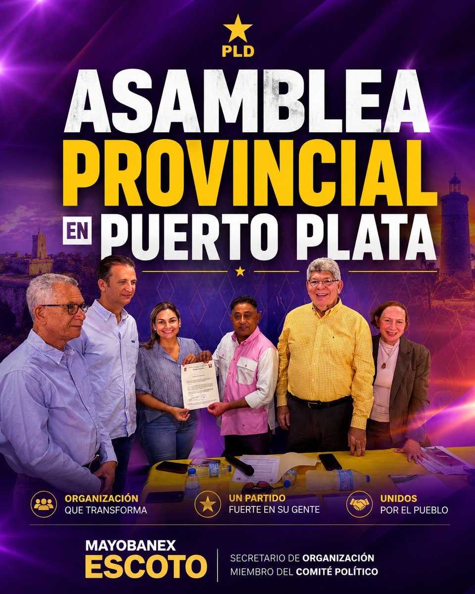 mayoescoto's tweet photo. Continuamos fortaleciendo la organización del Partido de la Liberación Dominicana desde cada territorio.

Como secretario de Organización y miembro del Comité Político, encabezé la Asamblea Provincial de Puerto Plata en representación de la CONAP Nacional, junto a los compañeros Walter Musa, miembro del Comité Político; Fernando Rosa, enlace provincial; Melanea Cid presidente provincial , los presidentes municipales y de distritos municipales, así como los miembros del Comité Central de la provincia.

Durante la jornada logramos conformar y registrar las comisiones de la CONAP en todos los municipios y distritos municipales de Puerto Plata, un paso firme para seguir consolidando un partido cada vez más organizado, participativo y preparado para servir al pueblo dominicano.

También hicimos entrega de la certificación que acredita a la compañera Ivanea Riveras como miembro del Comité Central, un reconocimiento a su compromiso y trayectoria dentro de nuestra organización.

Seguimos trabajando con disciplina, organización y lealtad, fortaleciendo al PLD desde sus bases para servir mejor al pueblo dominicano.

#MayobanexEscoto #PLD #OrganizaciónPLD #CONAP #PuertoPlata #ComitéPolítico #ServirAlPueblo #ConElPLDSeVivíaMejor