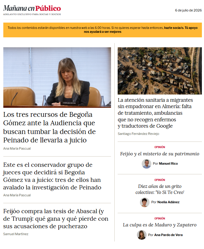 publico_es's tweet photo. 📰 La Portada de Público ya está disponible para las y los suscriptores:

👉Los tres recursos de Begoña Gómez ante la Audiencia que buscan tumbar la decisión de Peinado de llevarla a juicio https://t.co/zdN1wJqmFo https://t.co/vqmrQoOvqq