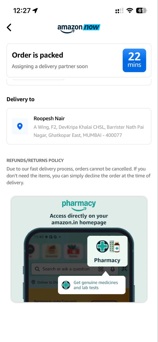 Ronbaba's tweet photo. @amazonIN  why am I not getting an option to cancel my order booked through Amazon now at 11:37pm on 5th (order id 404-2351475-8525108) inspite of it not being assigned to any delivery partner for almost an hour. Also there is no option to contact the customer service too. https://t.co/7808nQbccI