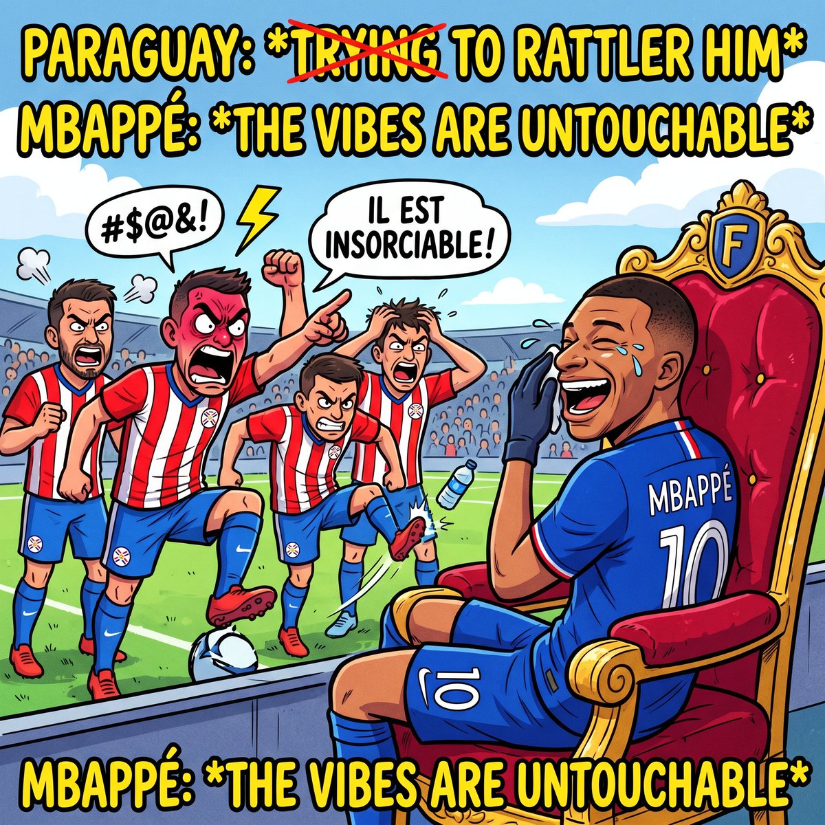 McafrayMickey's tweet photo. "You can't rattle champions."

Kylian Mbappé's response: 😎
#Mbappé #France #WorldCup #LesBleus https://t.co/B5Pa8h2kZS